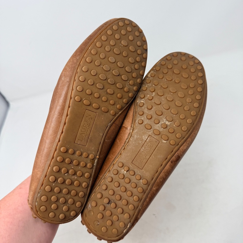 Lauren Ralph Lauren Leather Driving Loafers Cognac Brown RLL Logo Shoes Size 6 - Picture 9 of 11